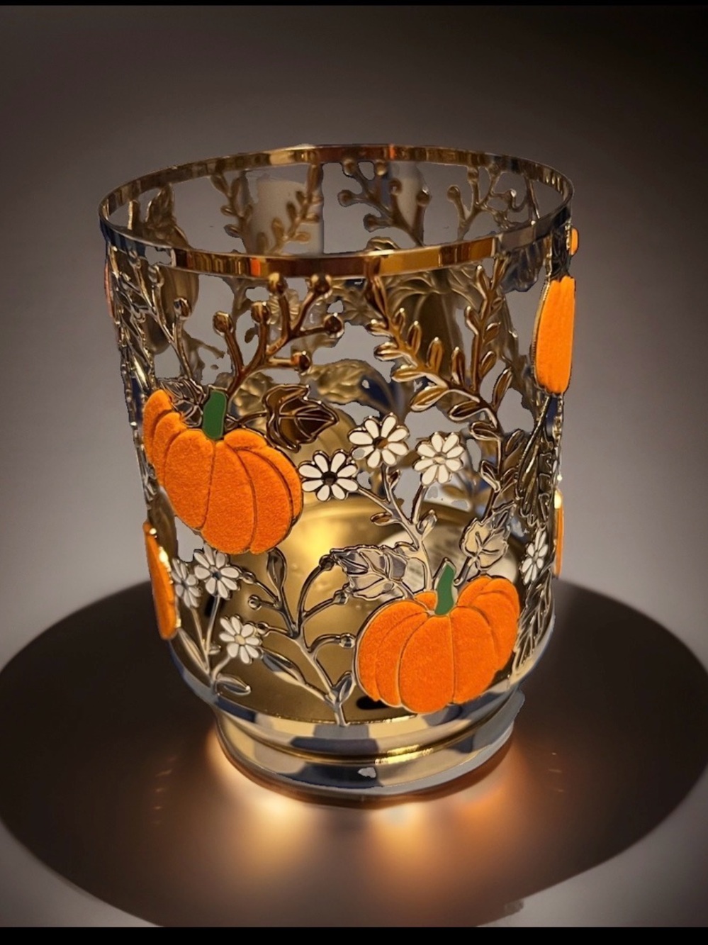 Bath Body Works candle holder sleeve flocked pumpkins for medium single wick NWT